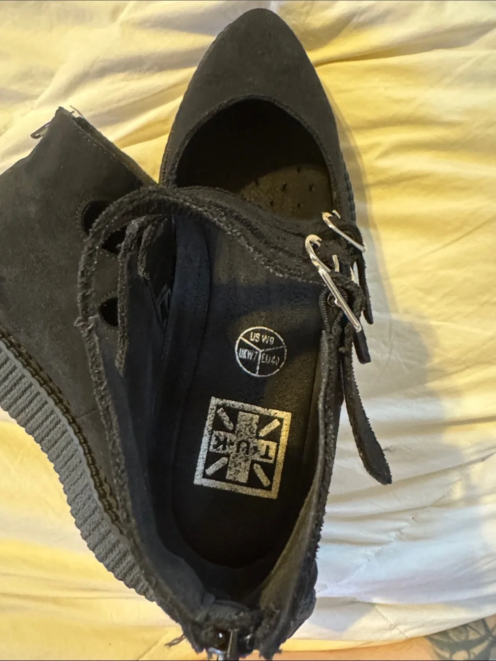 T.U.K Black Creeper Platform Mary Jane Shoes vegan suede - Picture 3 of 7